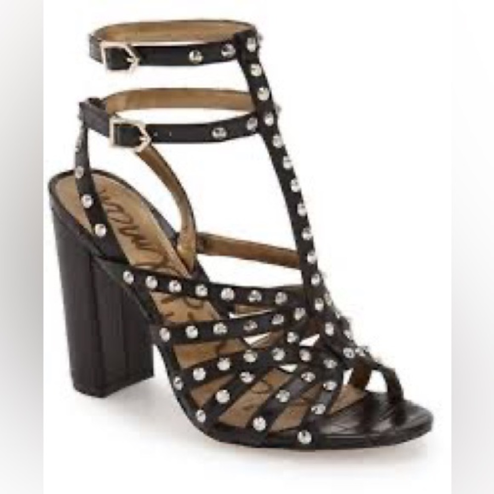 Sam Edelman | Black | Silver Studs | Block Heel | Sandal | 8.5